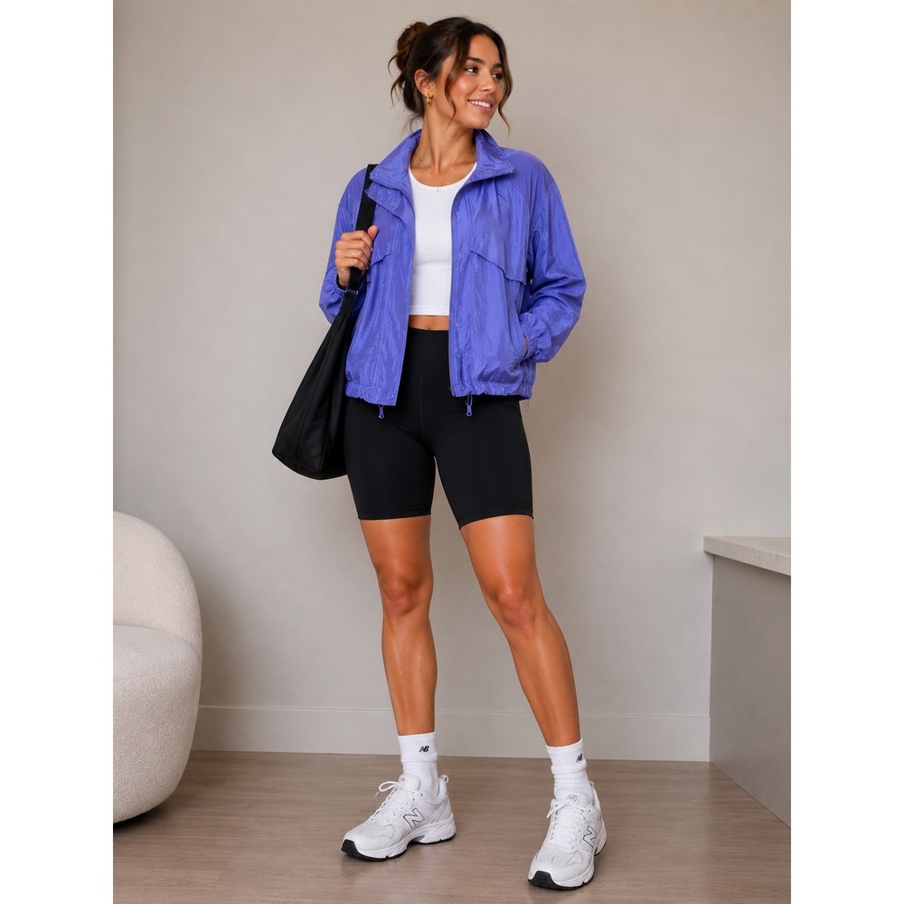 Athleta Purple Lightweight Windbreaker‎ Jacket Snap Zip Front Pockets Women's S